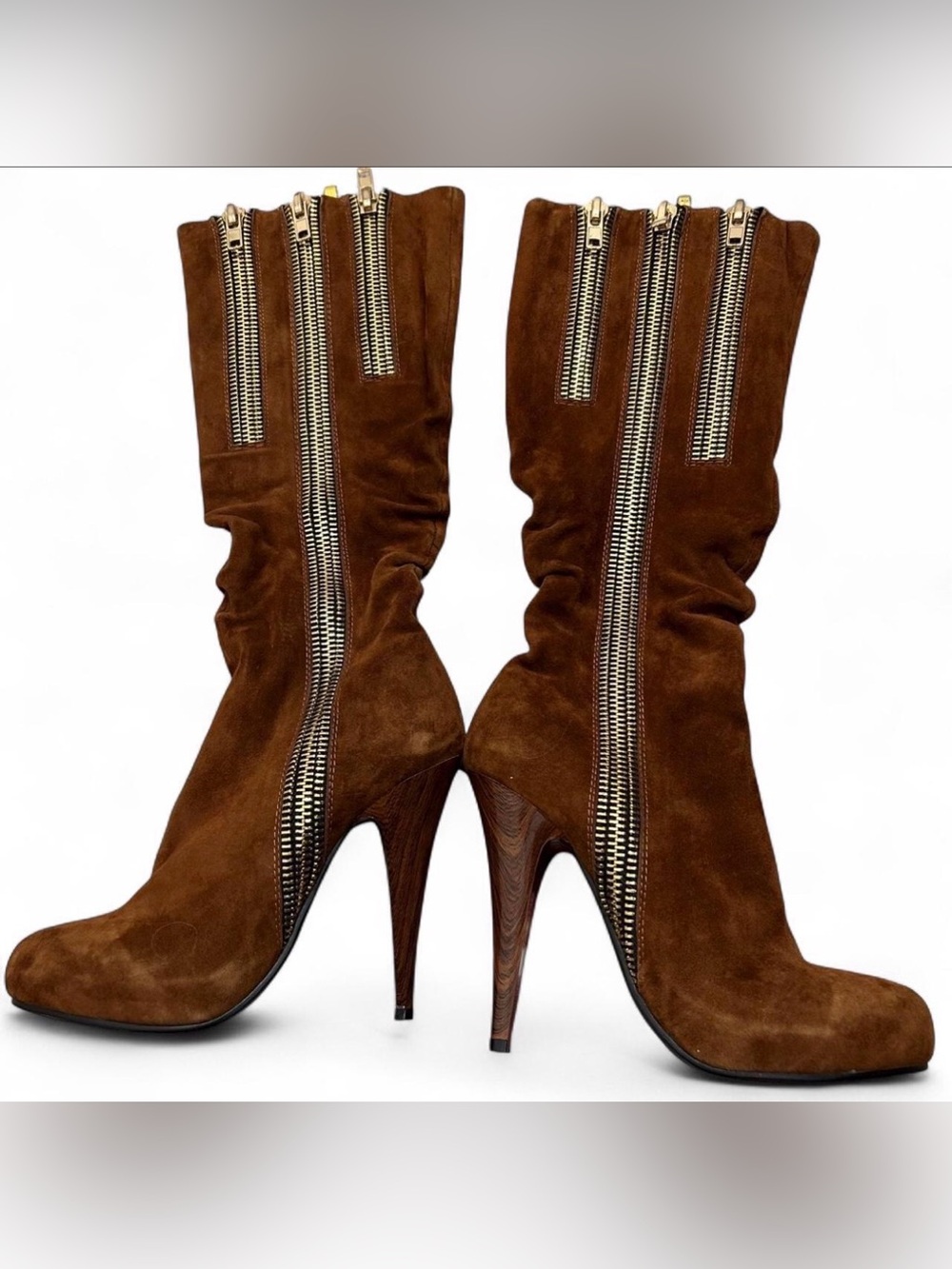 Chinese Laundry Brown Suede High-Heel Zip Mid-Calf Boots